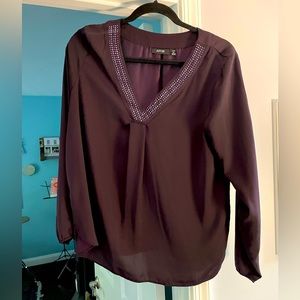 Pullover top blouse top eggplant v neck pl